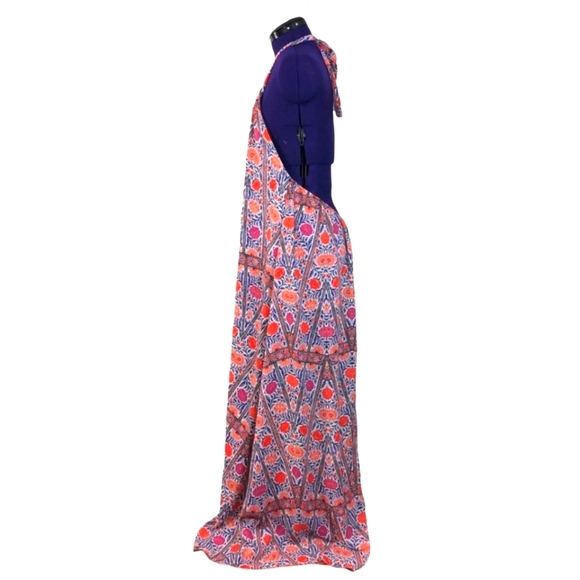 Lulus White, Blue, Orange Patterned Maxi Dress (L) - Picture 3 of 11
